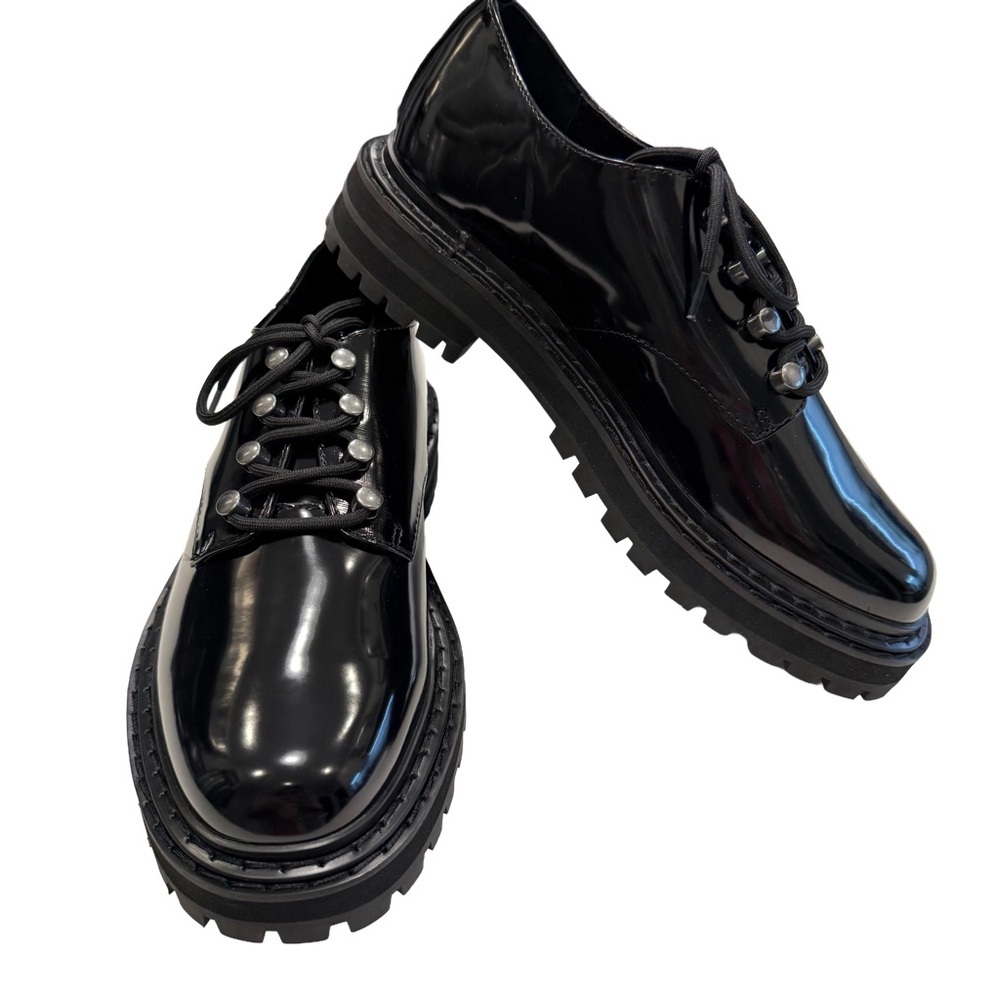 D’Amelio Women’s Chunky Lace Up Oxford Shoes Black Glossy Sz 9 NIB